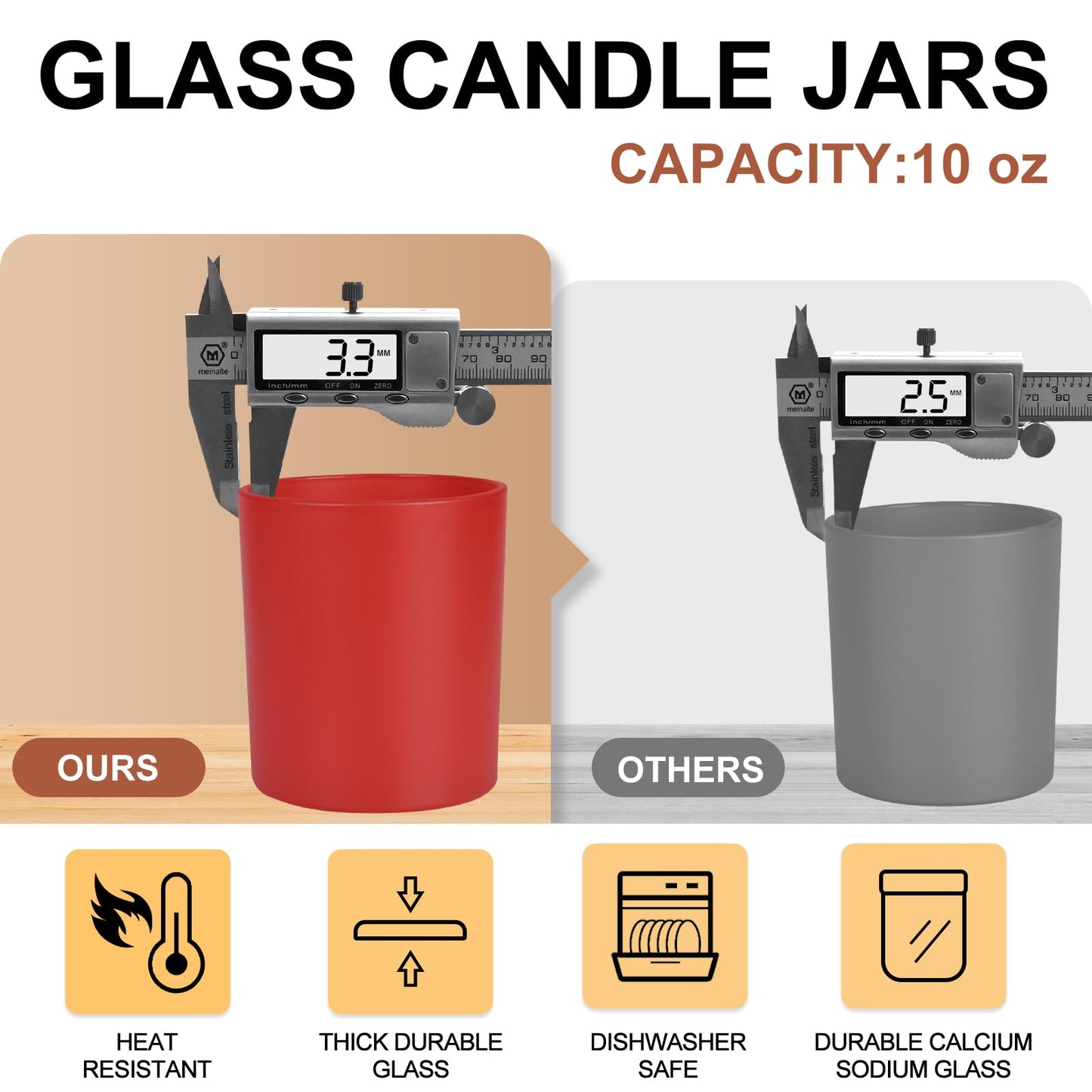 SHOWIN 10 OZ Thick Candle Jars for Making Candles 15 Pcs, Empty Jars with Wood Lids for Candle Making, Sample Container, Christmas