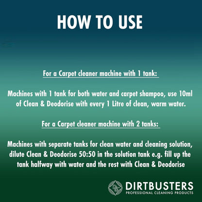Dirtbusters Carpet Shampoo Cleaner Solution (5L) Clean & Deodorise With Stain Cleaning Remover And Odour Treatment, Spring Fresh