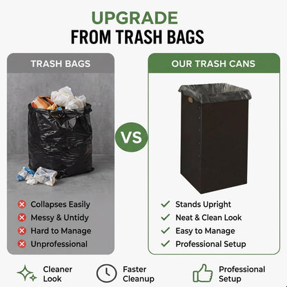 Nosiny 10 Pcs 50 Gallon Corrugated Cardboard Trash Cans for Events, Disposable and Reusable Cardboard Bin Bulk with Trash Bag, Recycling Pop-up Garbage Box, Foldable Waste Container for Party (Black)