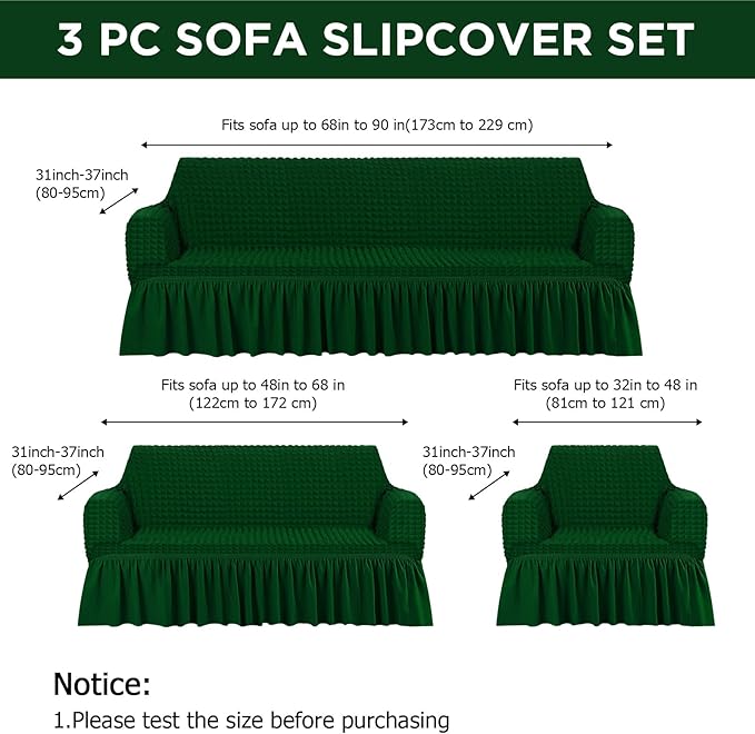 Fanfanwin 3 Pcs Sofa Slipcover Set
