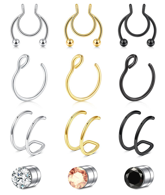 D.Bella Clip On Fake Septum Piercing, Non-Piercing Nose Earrings for Men, Women