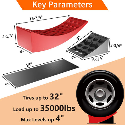 OULEME RV Leveling Blocks, Camper Trailer Leveler, 2 Packs for Travel Trailer Motorhome, Include 2 Curved Leveler Ramp, 2 Chock, 2 Rubber Mat, 1 T Bubble Level, 1 Carry Bag