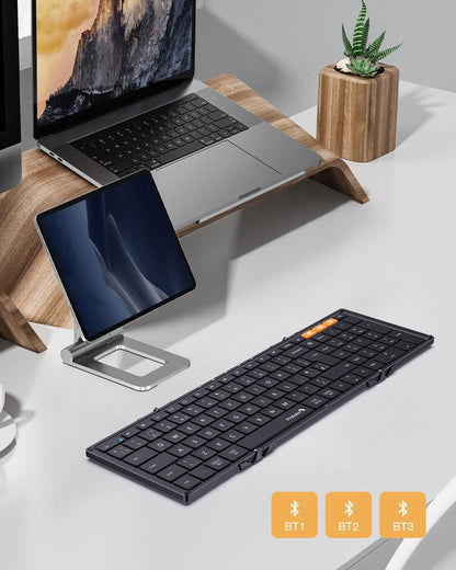 ProtoArc XK01 Foldable Bluetooth Keyboard with Number Pad - Full-Size Portable Wireless Folding Keyboard for Windows, iOS, Android & Tablets | QWERTY UK Layout | Black