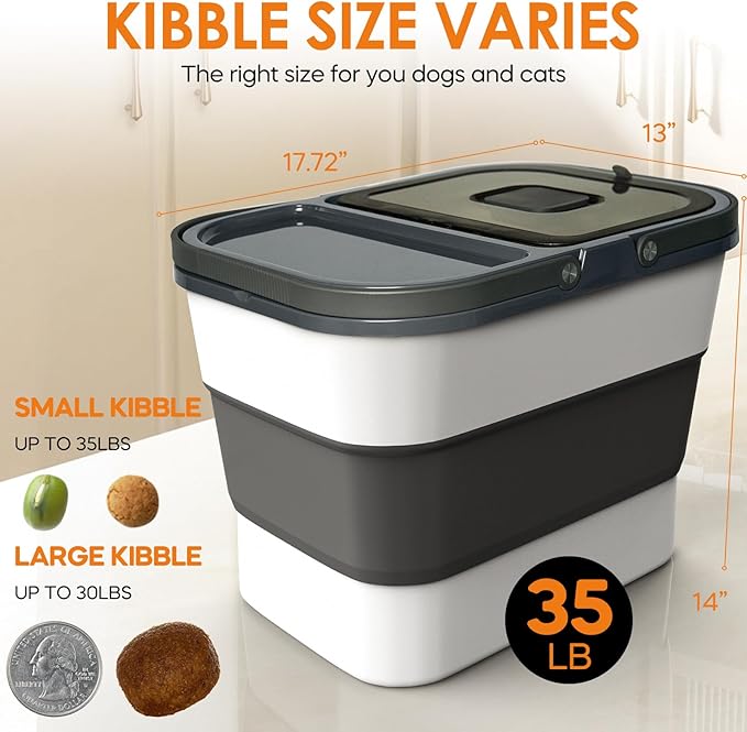 35lbs Dog Food Storage Container, Collapsible Dog Food Container, Airtight Pet