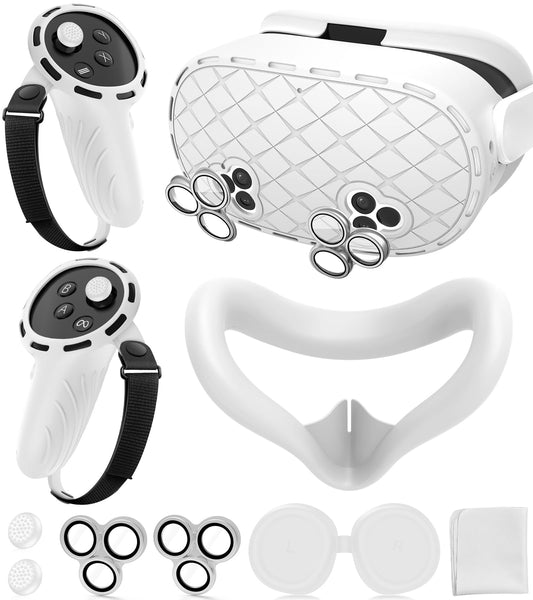 Silicone Cover Set Compatible with Meta/Oculus Quest 3s Accessories, Silicone Face Cover, Controller Grip Cover, Camera Lens Protector, VR Shell Cover, Protective Lens Cover, Not Fit Quest 3