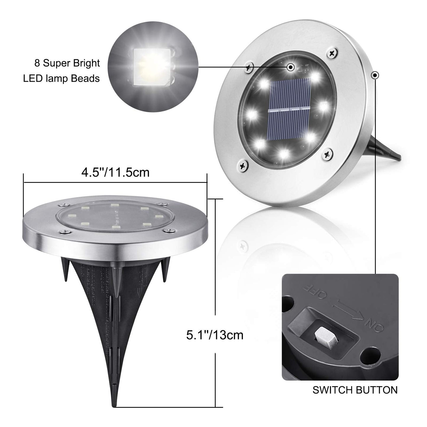 LYHOPE Solar Ground Lights Outdoor, 16 Pack 8 LED Solar Disk Lights Waterproof Garden In-ground Pathway Light Landscape Lighting for Lawn,Yard,Deck,Patio,Walkway (White)