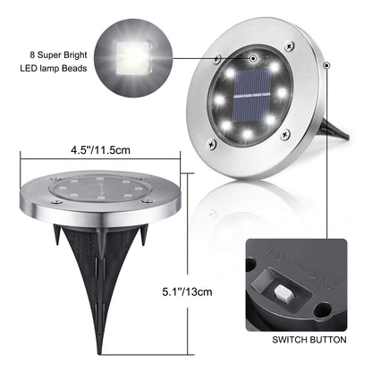 LYHOPE Solar Ground Lights Outdoor, 16 Pack 8 LED Solar Disk Lights Waterproof Garden In-ground Pathway Light Landscape Lighting for Lawn,Yard,Deck,Patio,Walkway (White)