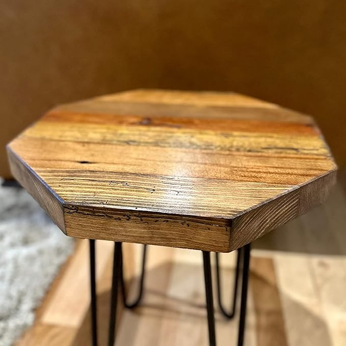 Modern Timber Craft Reclaimed Wood Hairpin Leg Table | 16" Rustic Small