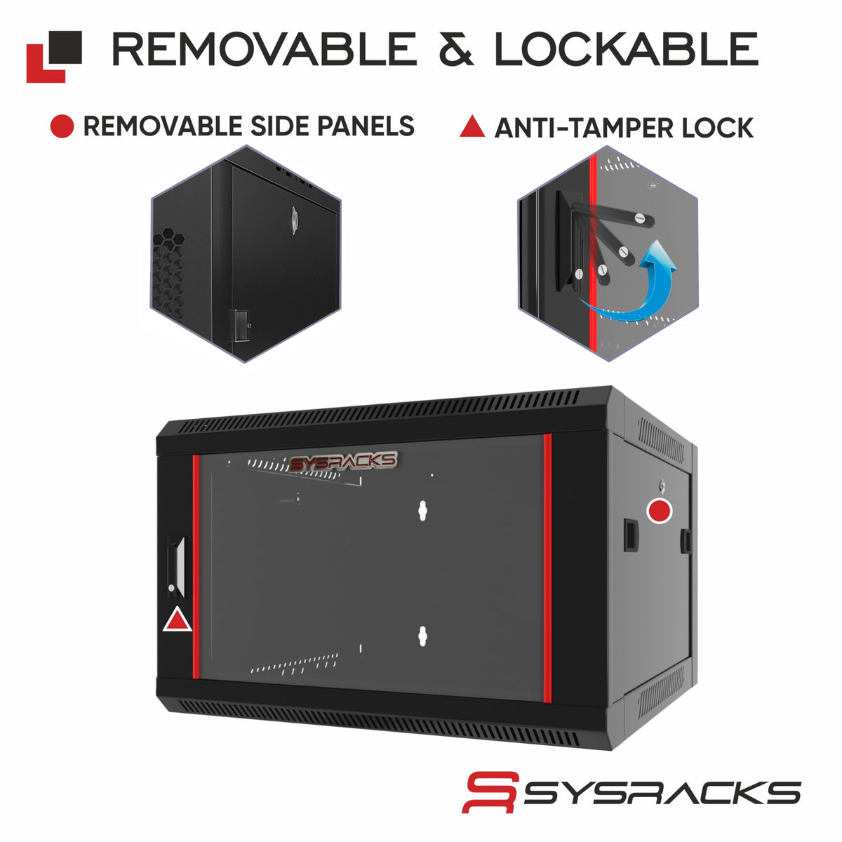 Sysracks 6U Wall Mount Server Rack Cabinet, 19” Network Enclosure, 24” Deep, Locking Glass Door, Custom-Ready IT Rack