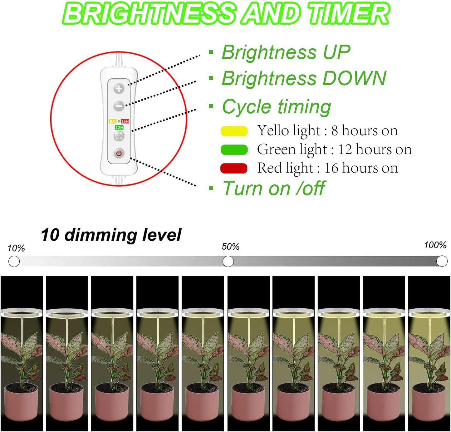 Yadoker 144 LEDs Plant Grow Light for Indoor Plant,Walnut Wood Grain Aluminum LED Grow Light with Black Base, Height Adjustable,6.3" Aluminum Housing,Automatic Timer with 8/12/16 Hours,2 Pack