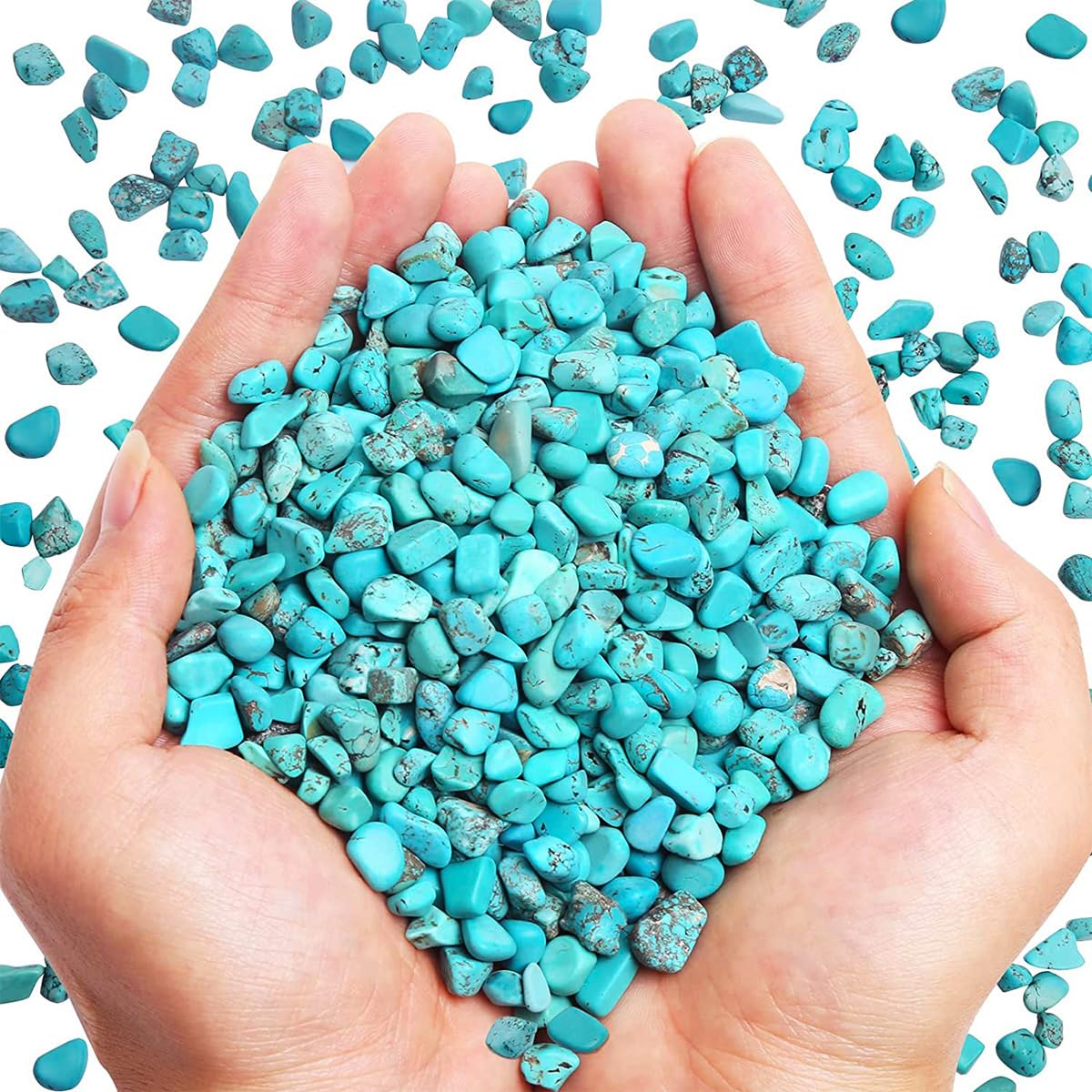 WAYBER 1 Lb/460g Green Turquoise Decorative Stones Irregular Aquarium Pebbles Crystal Rocks Quartz Gravels for Fish Turtle Tank/Succulent Plants/Air Plants Decoration (Fill 1 Cup)