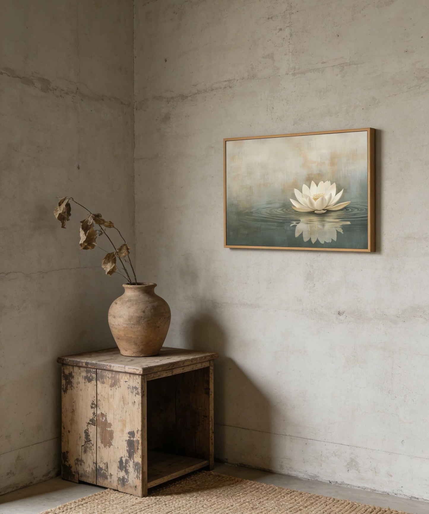 Framed Sage Green Japandi Canvas Wall Art Zen White Lotus Flowers Picture Wall Decor Japanese Wabi Sabi Poster Prints for Yoga Spa Meditation Spiritual Room Living Room Home Decoration 12x16in