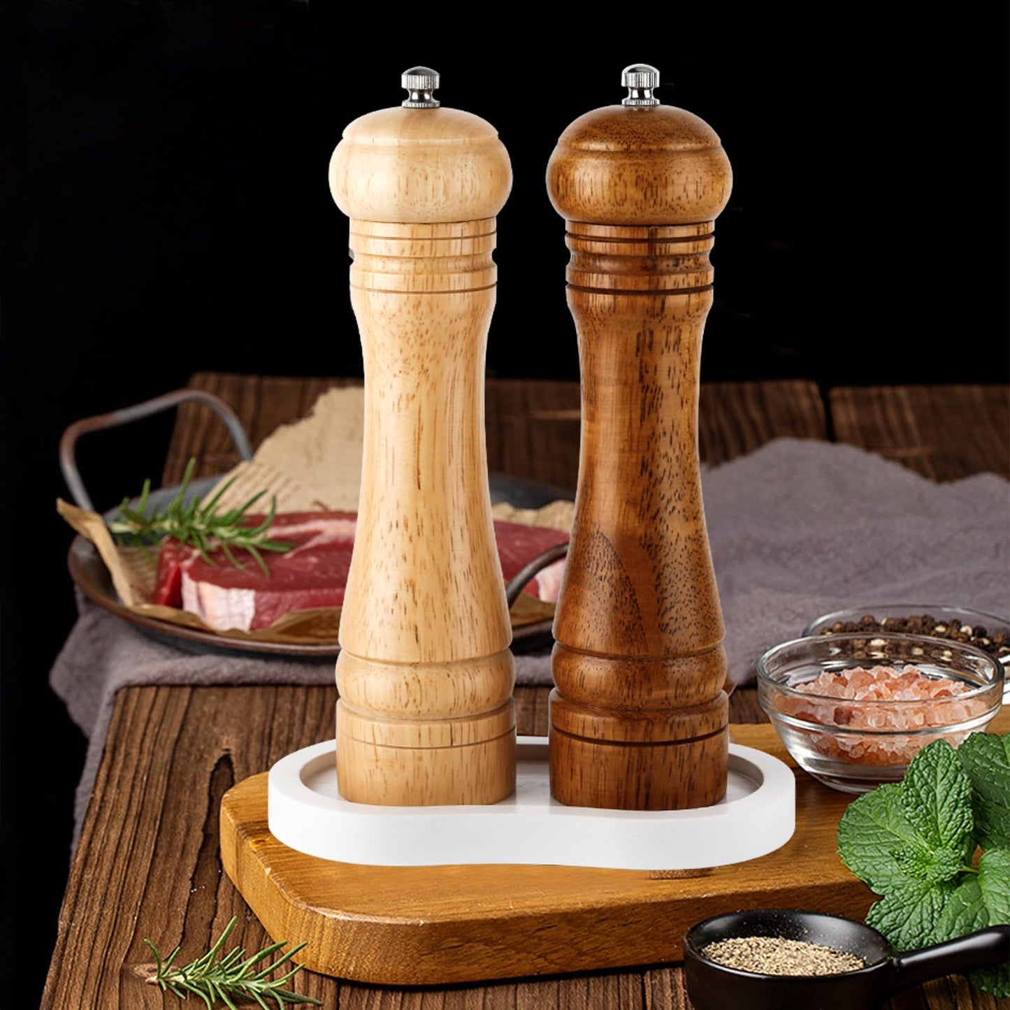 BINHAI Salt and Pepper Wood Mill Tray, White colour Pepper Grinder Rest, Work Surface and Dining Table Protector (Pepper mill not included)