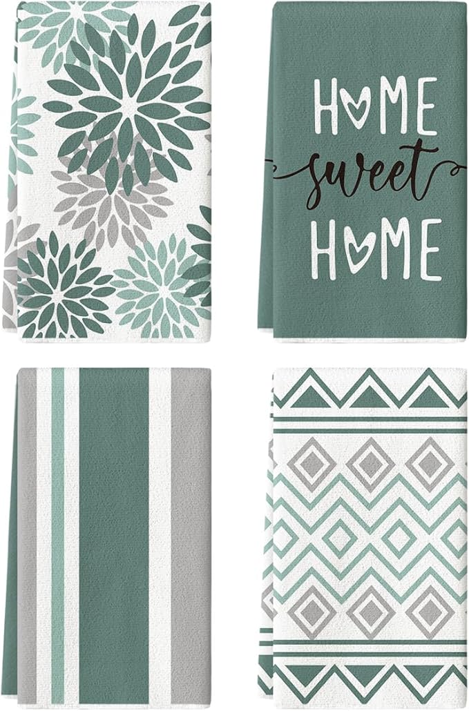 Artoid Mode Green Home Sweet Home Stripes Boho Spring Kitchen Towels Dish Towels