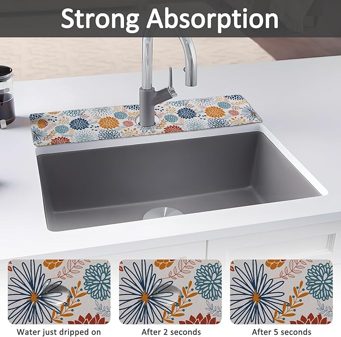 24" X 5.5" Kitchen Sink Splash Guard Faucet Mat Mandala Super Absorbent Fast