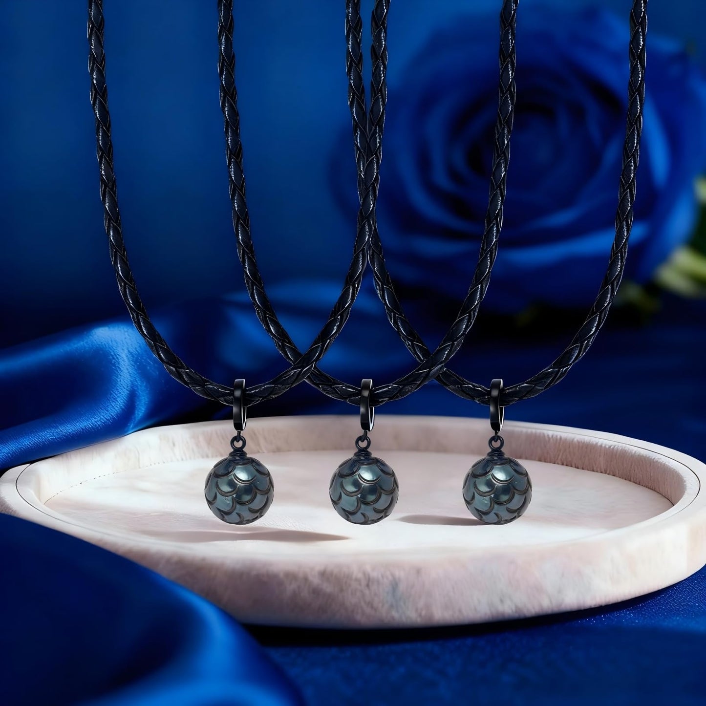 Genuine Tahitian Black Pearl Necklace - 11-12mm Hand-carved Seawater Pearl, Wedding Anniversary Birthday Christmas Gift for Wife Mom Women Daughter Sister, Unique Jewelry Gifts, Leather Chain 19.5"