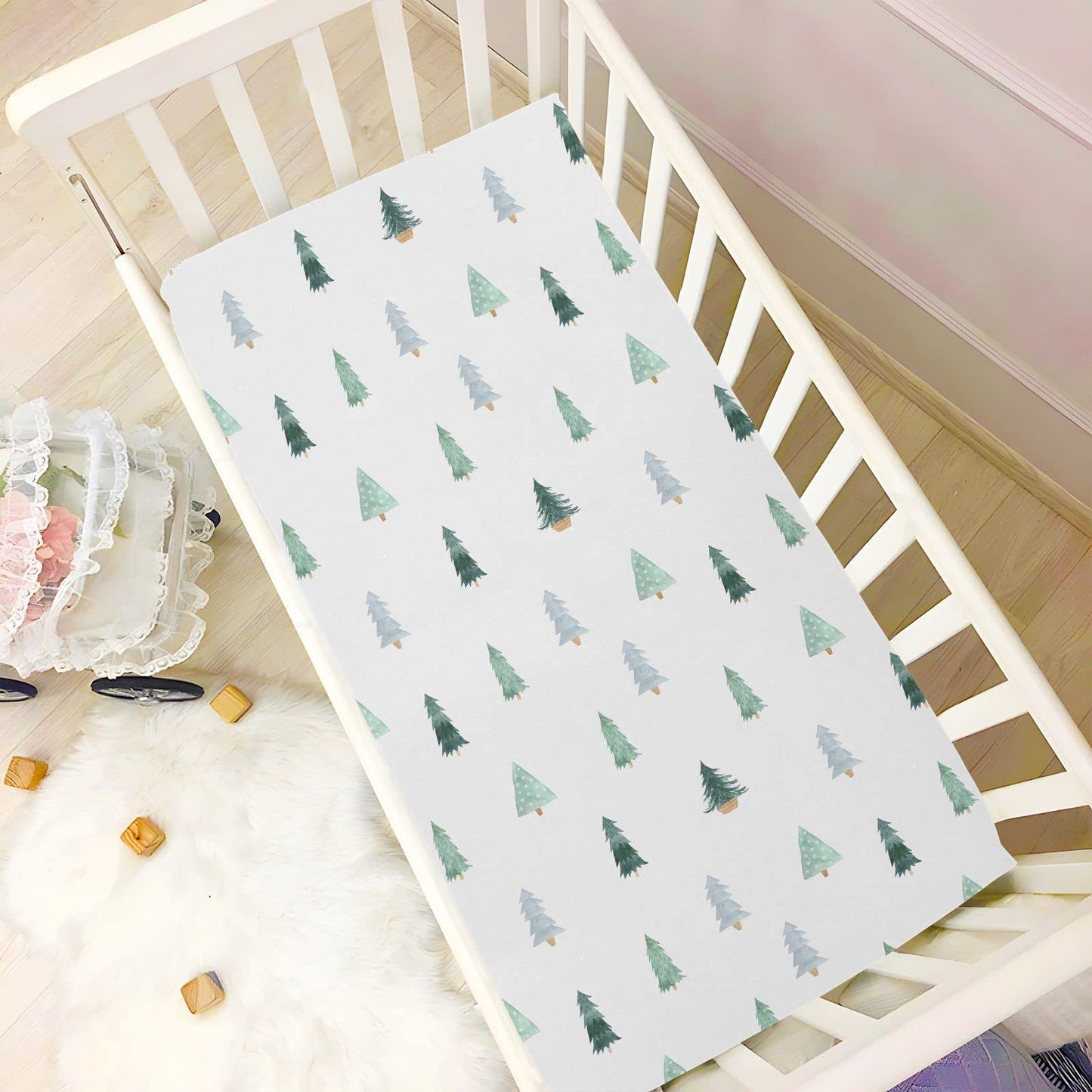 Burbuja Christmas Tree Crib Sheet for Boys Girls, Fitted Crib Sheet 28 x 52 in for Standard Crib & Toddler Bed Mattresses, Soft & Breathable