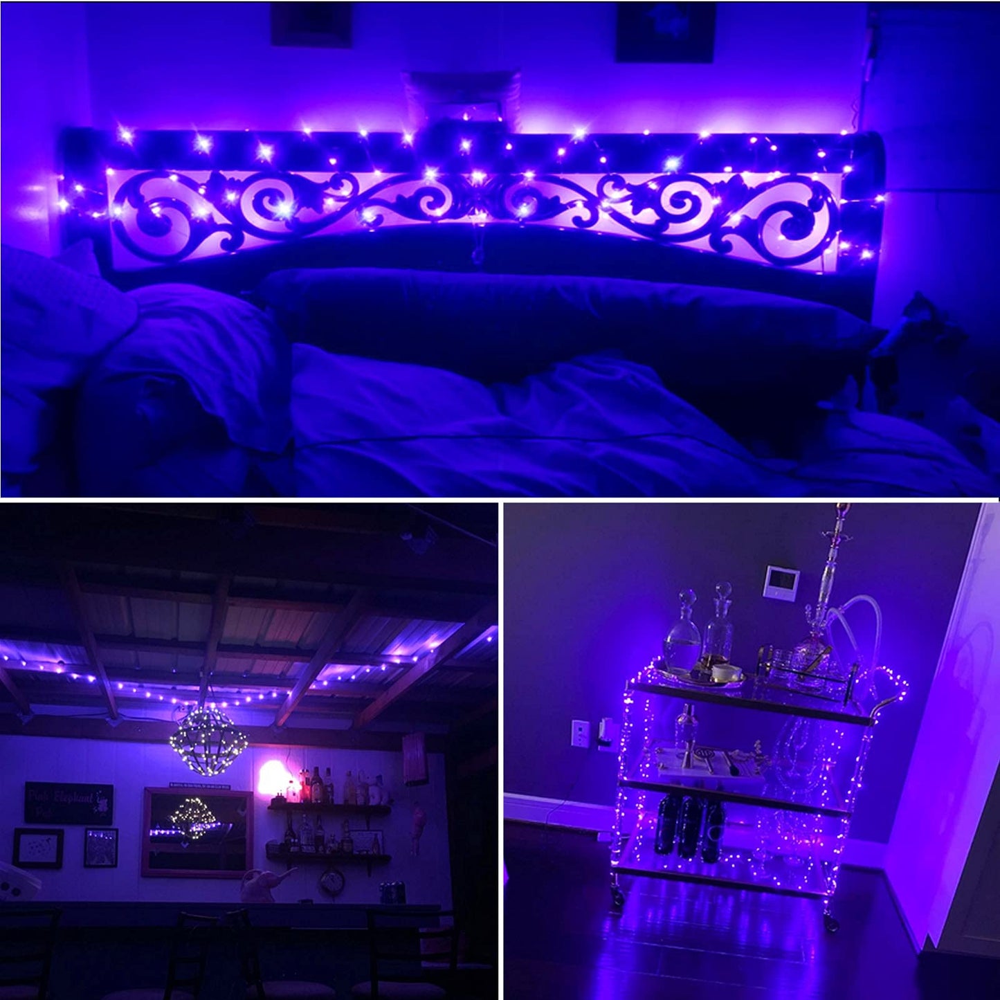 RUICHEN Dimmable Purple Fairy Lights Plug in, Waterproof Silver Wire 99 Ft 300 LED Starry String Lights with Remote for Christmas Halloween Party Bedroom Patio Garden