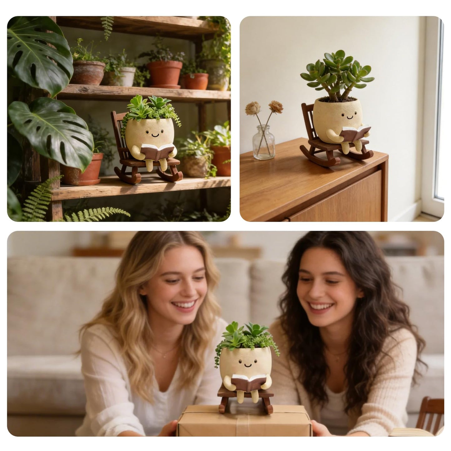 DZHPSRSZ Cute Plant Pots Rocking Chair Reading Planter, Unique Planters for Indoor Plants with Drainage Hole, Cute Planters Creative Plant Pot,Ideal Choice