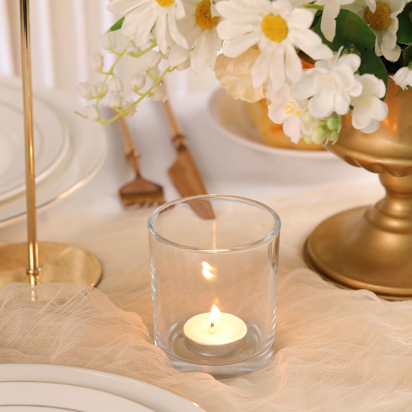 DARJEN Larger Clear Votive Candle Holders Set of 6- Tea Light Candle Holder Glass, Clear Candle Holders for Wedding, Party and Home Decor, Table Centerpiece