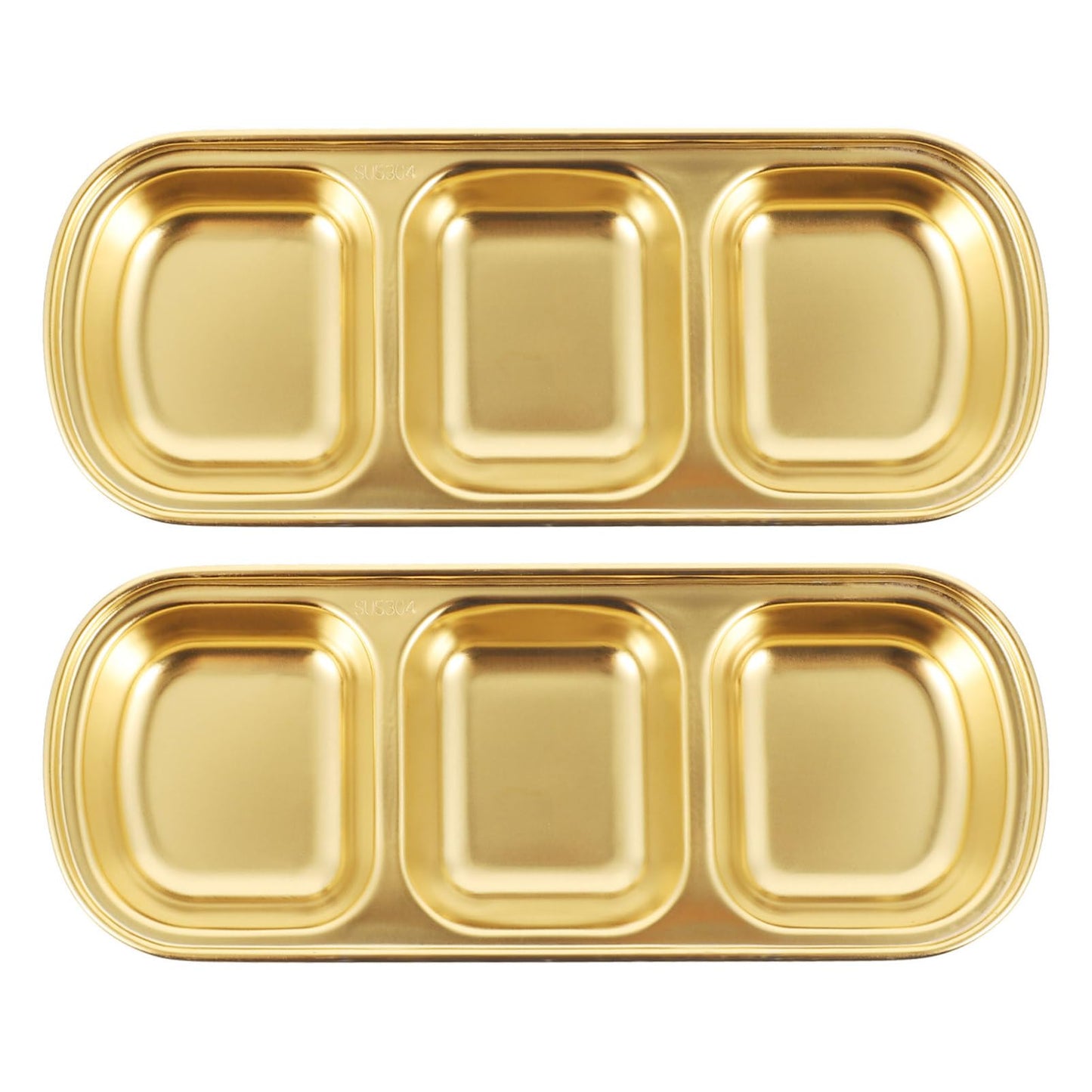 OUNONA Three Grid Seasoning Dish 2-Pack 8.07X3.14X0.78 Inch Stainless Steel Sauce Tray for Serving Dipping Sauces Appetizers and Condiments in Kitchen Restaurant Catering