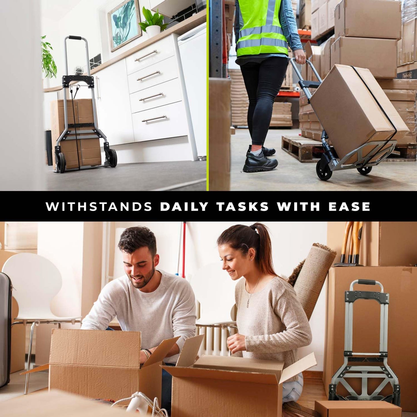 WMR Heavy Duty Folding Aluminium Hand Truck Trolley | Multi-Purpose Sack Barrow Cart | Lightweight & Durable Aluminium Trolley for Luggage, Groceries, Office, Warehouse | 80KG Load Capacity
