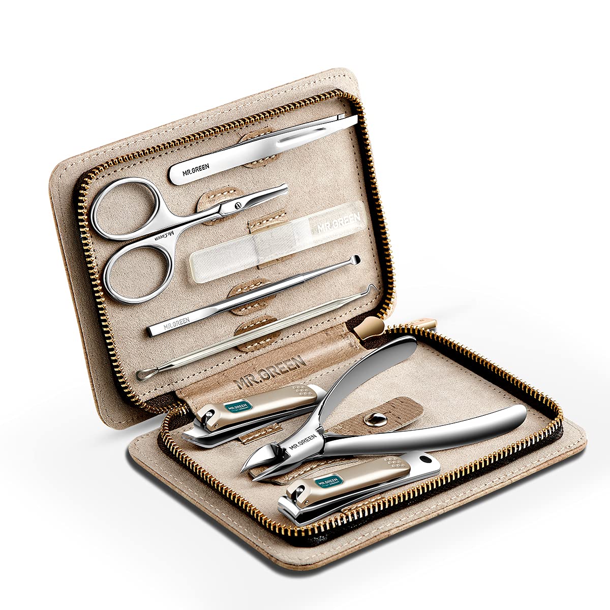 MR.GREEN Manicure Sets Pedicure Kits Stainless Steel Nail Clipper Personal Care Tools with PU Leather Case (Green)