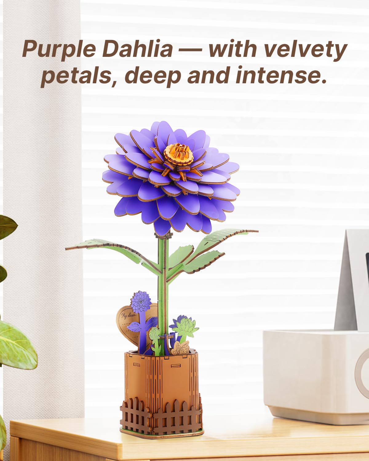 Kaayee 3D Flower Wooden Puzzles for Adults-Dahlia, Wooden Flowers Model Kit Set DIY Crafts to Build, Mother's Day/Botanical Collection/Ideal Creative Gift Ideas/Housewarming（117 PCS）