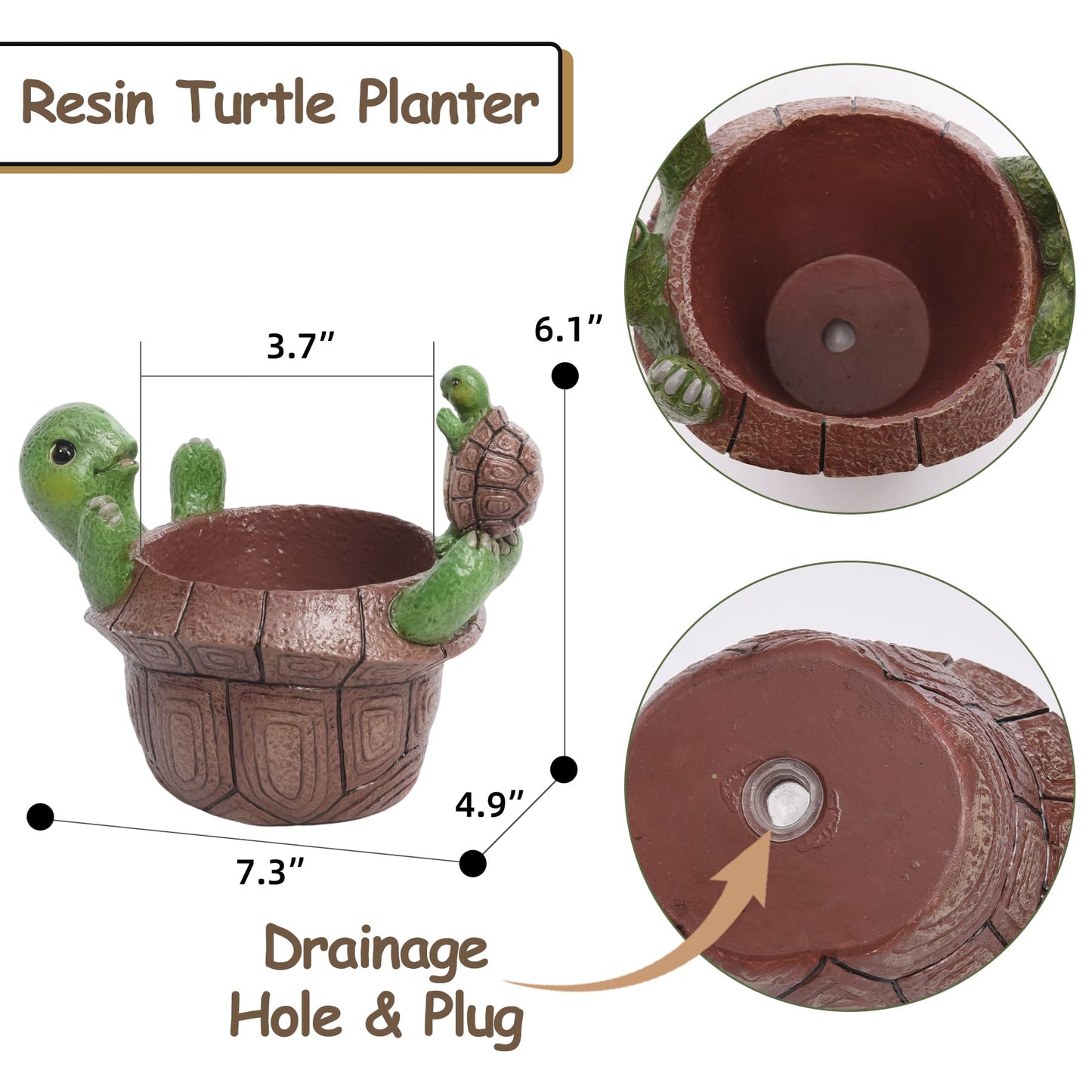 Saysmile Unique Turtle Plant Pots Indoor, Small Succulent Planters with Drainage Hole, Cute Planting Pots for Cactus, Resin Flower Pot for Outdoor Indoor Plants, Gift for Mom