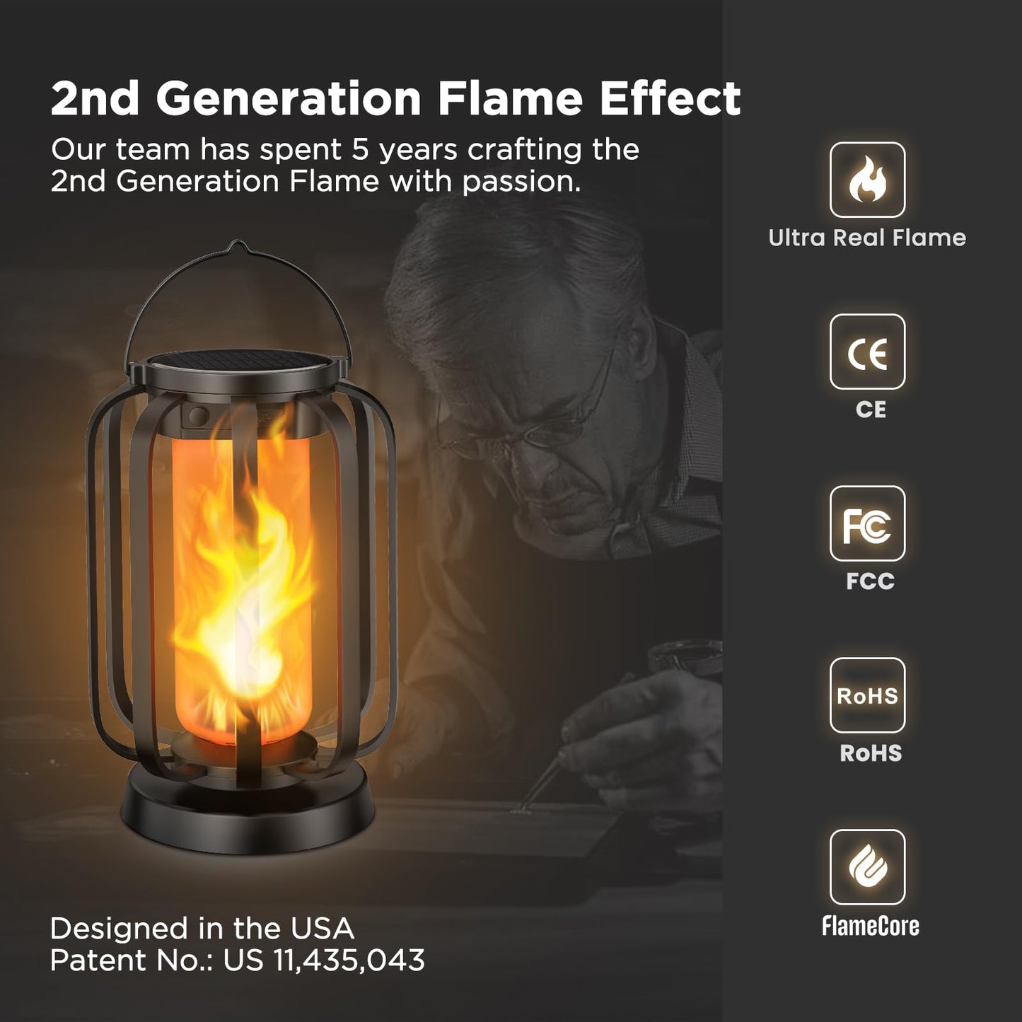 Hompavo Gen2 Solar Lanterns Outdoor Lights with Ultra-Real Flame, 2 Charging (USB/Solar) & 4 Modes - Waterproof Decorative Hanging/Table Lights for Pathway Yard Patio Garden Decor Gifts for Women, 2