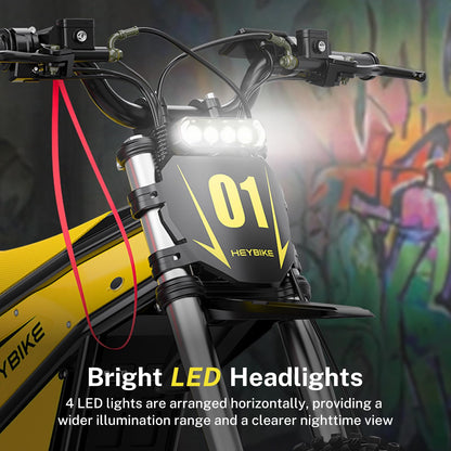 Heybike Villain Electric Dirt Bike, 4160W E Dirt Bike with 52V 26AH Battery, 14"/12" Fat Tire Electric Motorcycle for Teens, Max 45MPH Ebike with Reversing Function(with Crossbody Bag; Yellow&Black)