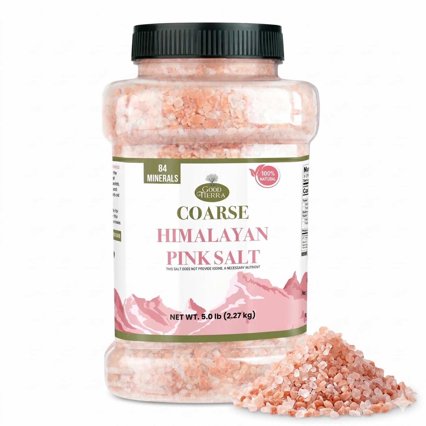 Good Tierra Himalayan Pink Salt in Jar - Coarse, 5 lb - Ideal for Bath Salt, Table Salt Grinders, and Spice Jars