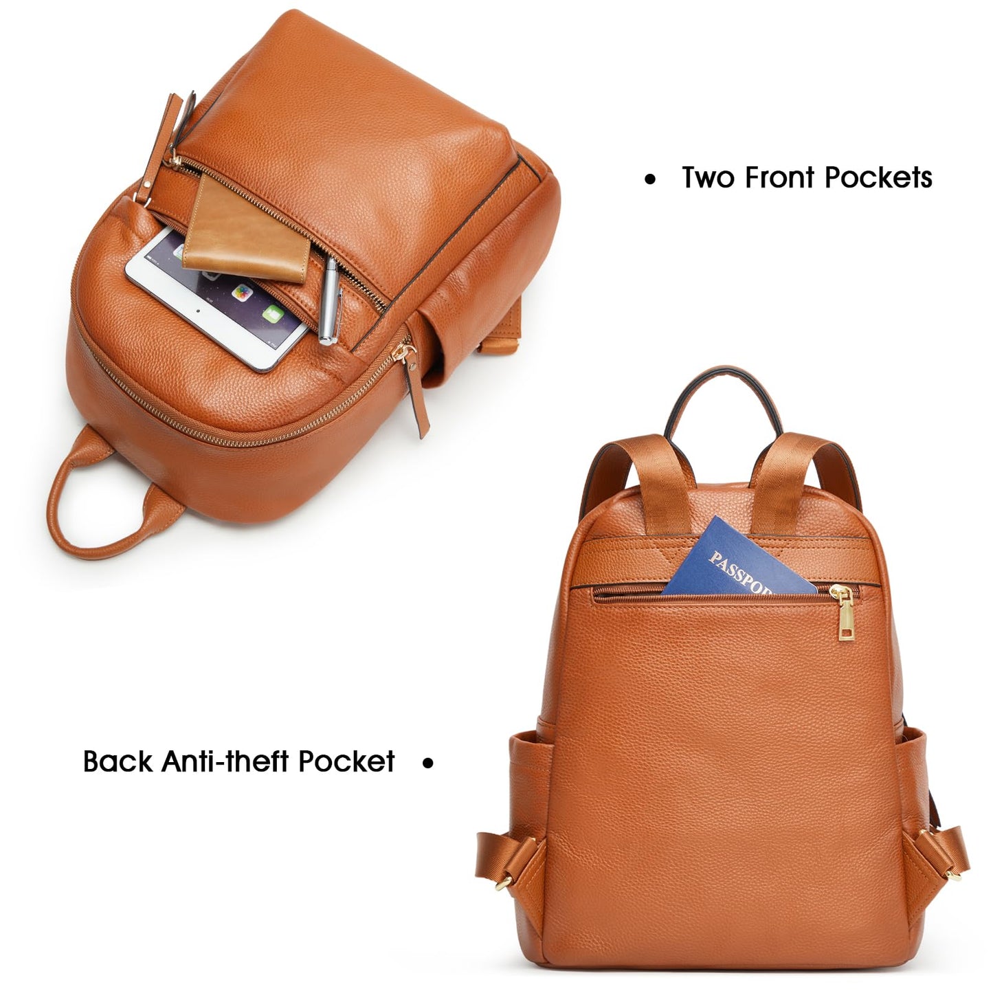 Kattee Women Real Leather Backpack Anti-Theft Rucksack Fashion Shoulder Bag Purse Fits 11inches Tablet