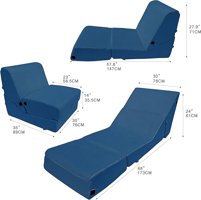 jela Luxury Indoor Chaise Lounge, Foldable Sofa Bed Chair