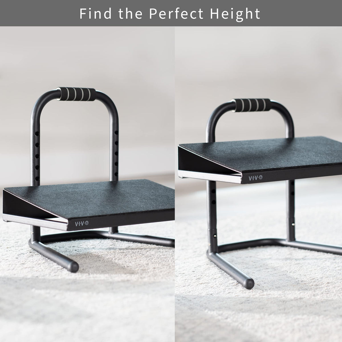 VIVO Ergonomic Height Adjustable Foot Rest Relief Platform, Elevated Stool for Comfortable Sit to Stand Workstation, Non-Slip Surface, Portable, Home Office Classroom Use, Black, STAND-FT01