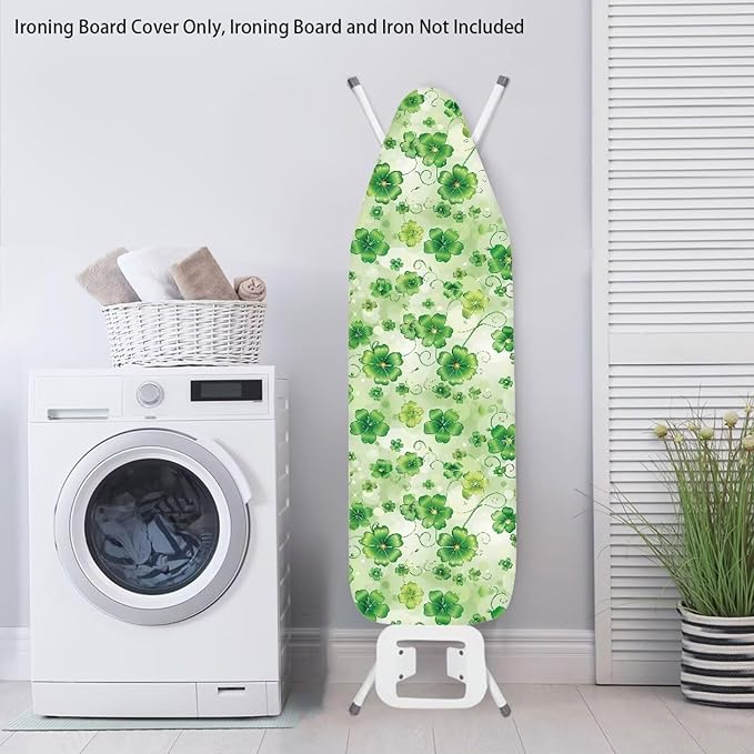 Green Leaves Ironing Board Cover and Pad, Thick Scorch Resistant Padding Heavy