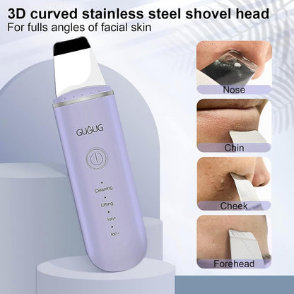 GUGUG Skin Scrubber Face Spatula Skin Spatula Pore Cleaner Blackhead Remover Tools for Facial Deep Cleansing-4 Modes -White
