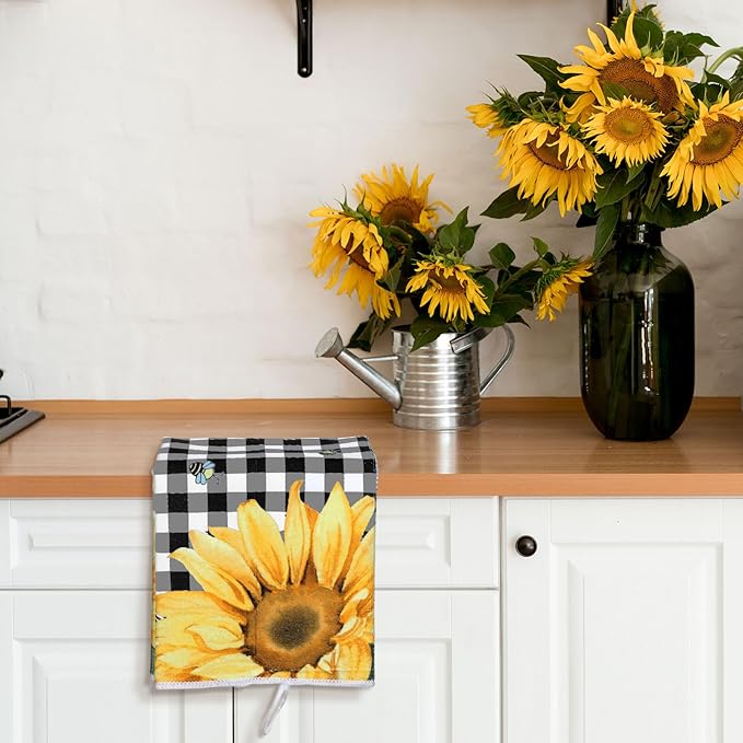 Bencailor 4 Pcs Sunflower Kitchen Towels Flower Floral Spring Hand Dish Towels