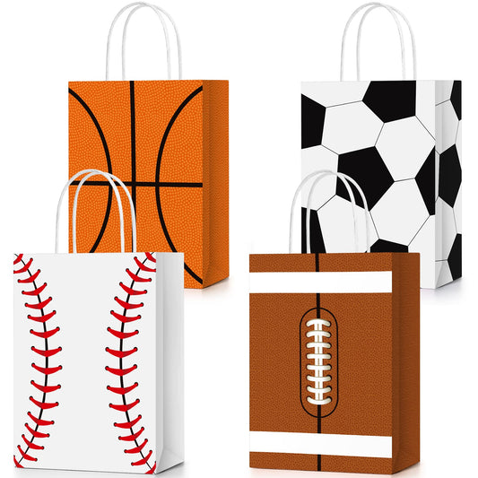 TaoBary 24 Pieces Sports Party Favor Bags Soccer Baseball Goodie Gift Bag with Handles for Football Basketball Baseball Sports Birthday Baby Shower Party Supplies Decoration