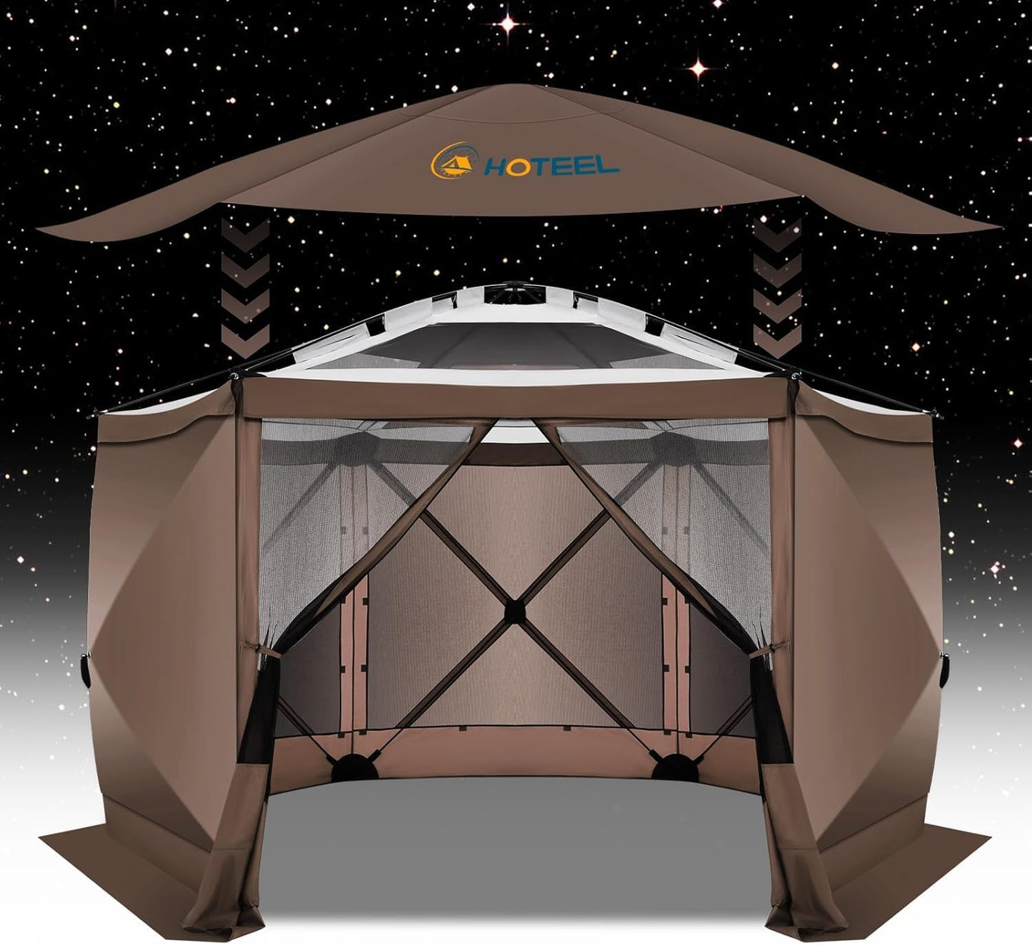 COBIZI 12x12FT Pop Up Gazebo Screen Tent Screen House for Camping, Screen Room with Mosquito Netting, Hub Tent Instant Screened Canopy with Carrying Bag and Ground Stakes, Brown