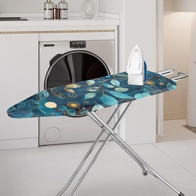 Blue Leaves Ironing Board Cover and Pad, Resist Scorching and Staining