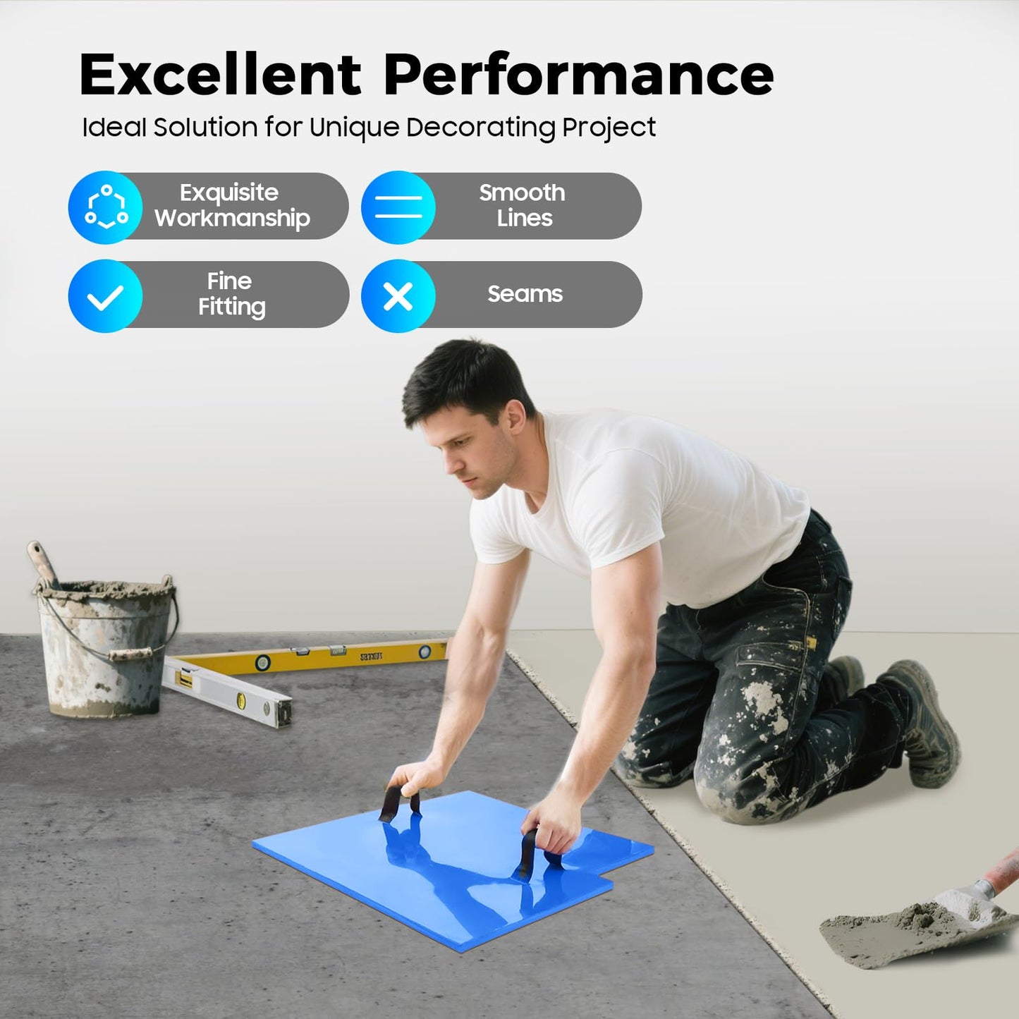 Ageanbri4 PCS Concrete Stamps Mats Set 24"x24" Concrete Texturing Skin Concrete Stamps Mats with Handle, Realistic Concrete Texture Mat for Walls Floors