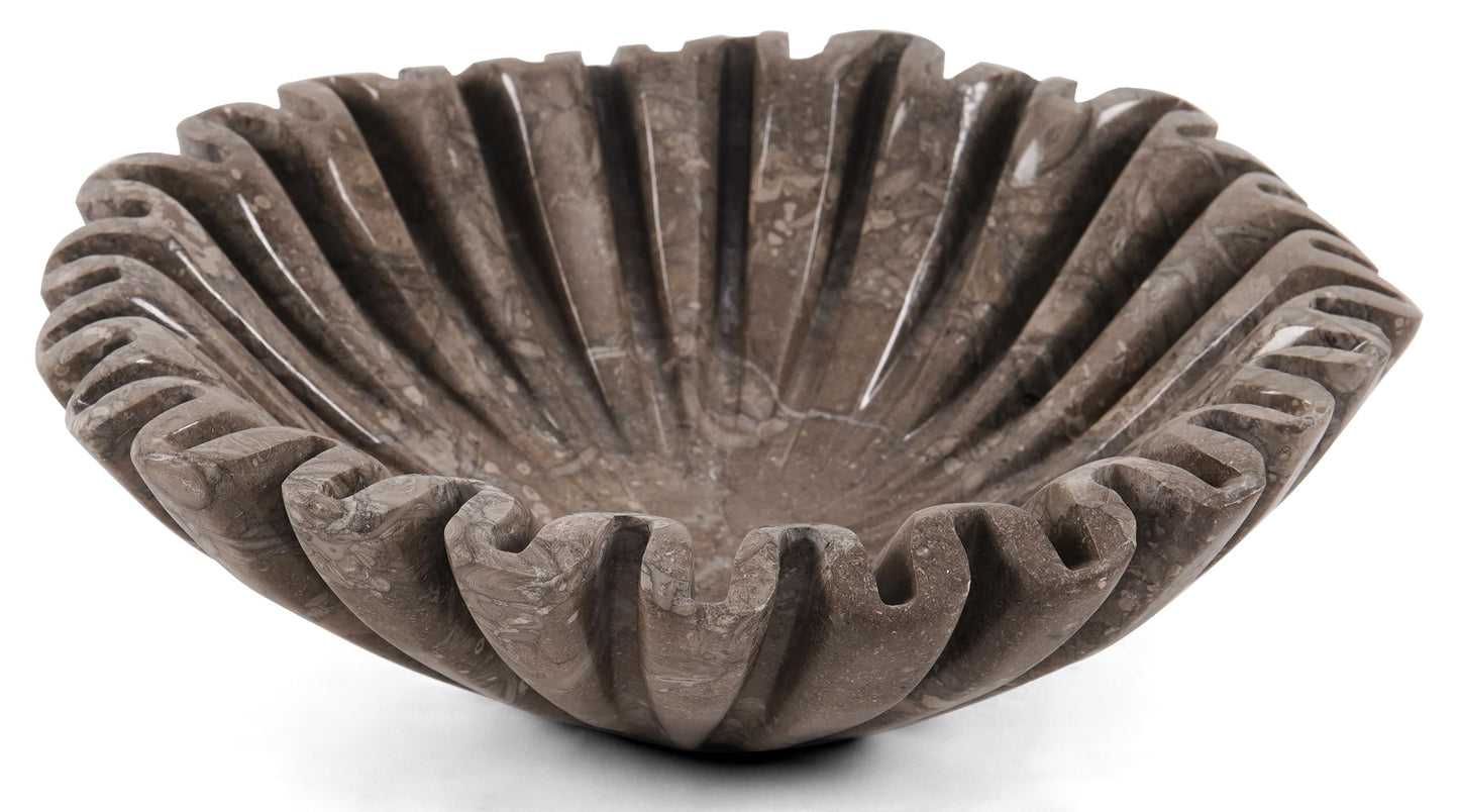 SPESHSTONES Marble Scalloped Bowl Handmade 10 Inch Ruffle Bowl, Large Decorative Bowls for Home Decor, Modern Fruit Bowl for Kitchen Counter, Stone Fluted Bowl for Housewarming Gifts