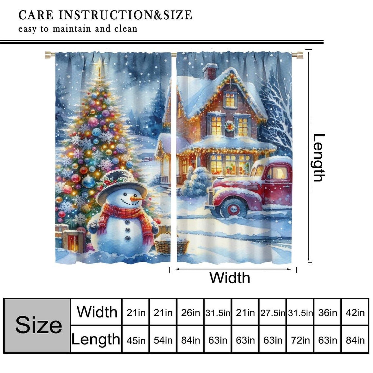 Merry Christmas Curtain Red Truck Xmas Tree Snowman Winter Cabin Holiday Window Treatment for Living Room Bedroom Kitchen Cafe Study Dinin Merry Christmas Decor Window Drapes 42"W X 45"L