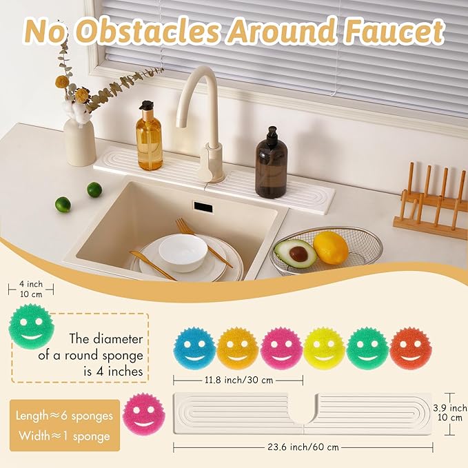 23.6" Faucet Mat for Kitchen Sink, Long Diatomite Fast Drying Stone Sink Tray