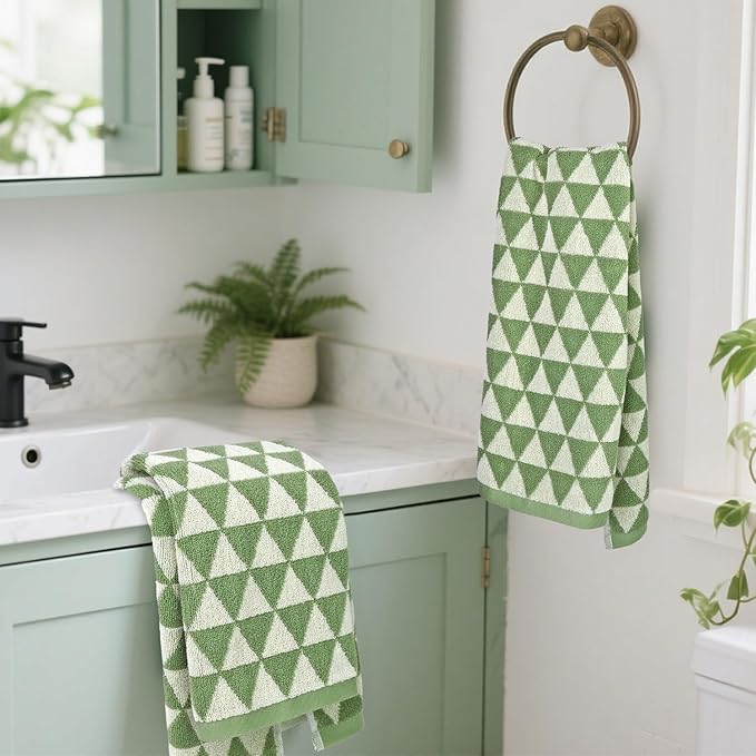Jacquotha Hand Towels Green, 4-Piece Cotton Terry Kitchen Towels, Bathroom