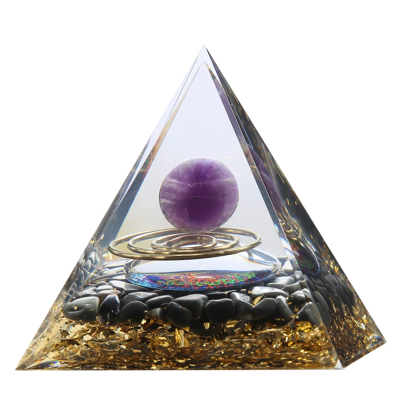 Orgone Pyramid - Positive Energy Source for Meditation, Stress Relief, Wealth Attraction | Crystal Pyramid Orgonite with Protection Crystals | Ideal Energy Generator & Stylish Room Decor
