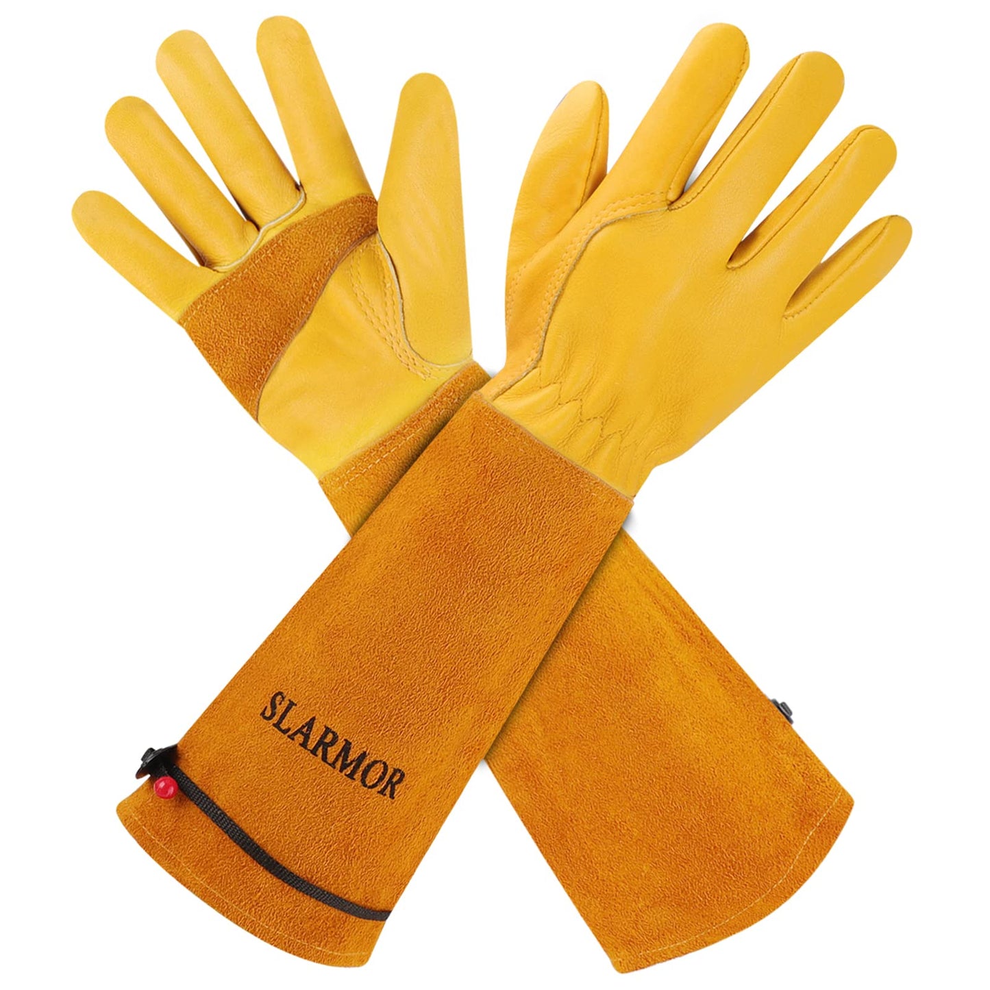 SLARMOR leather Gardening Gloves for Women/Men - Thorn Proof Cowhide Leather Rose/Blackberry Pruning Heavy Duty Garden Gloves Thick Palm Gauntlet Garden Work Gloves with Forearm Protection