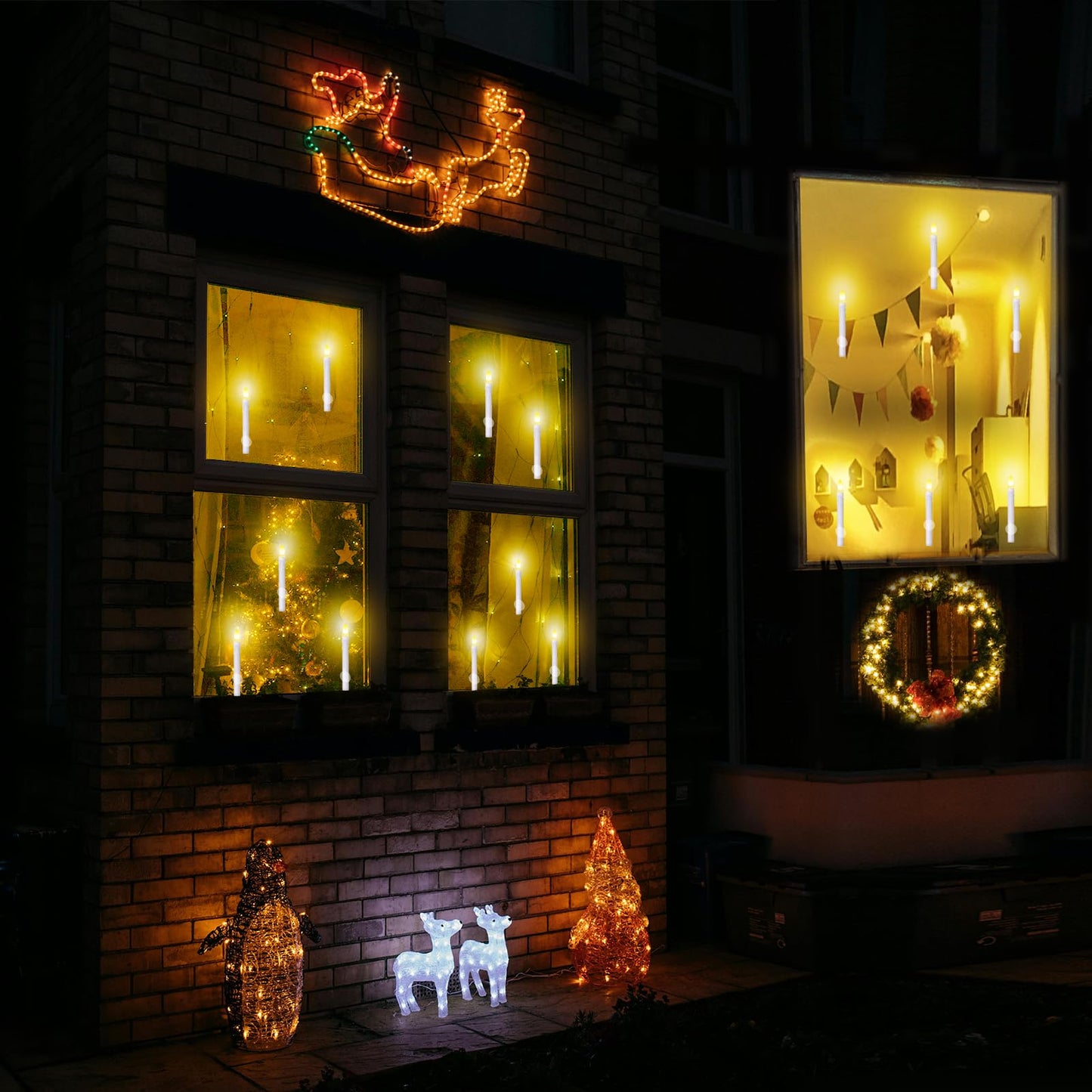 Kithouse 12 Pack Flameless LED Window Candles with Drip Texture,Removable Candle Holders,24 AAA Batteries,Daily Timer,ON/Off Remote,12 Window Suction Cups,Christmas Home Wedding Decor (Sliver)