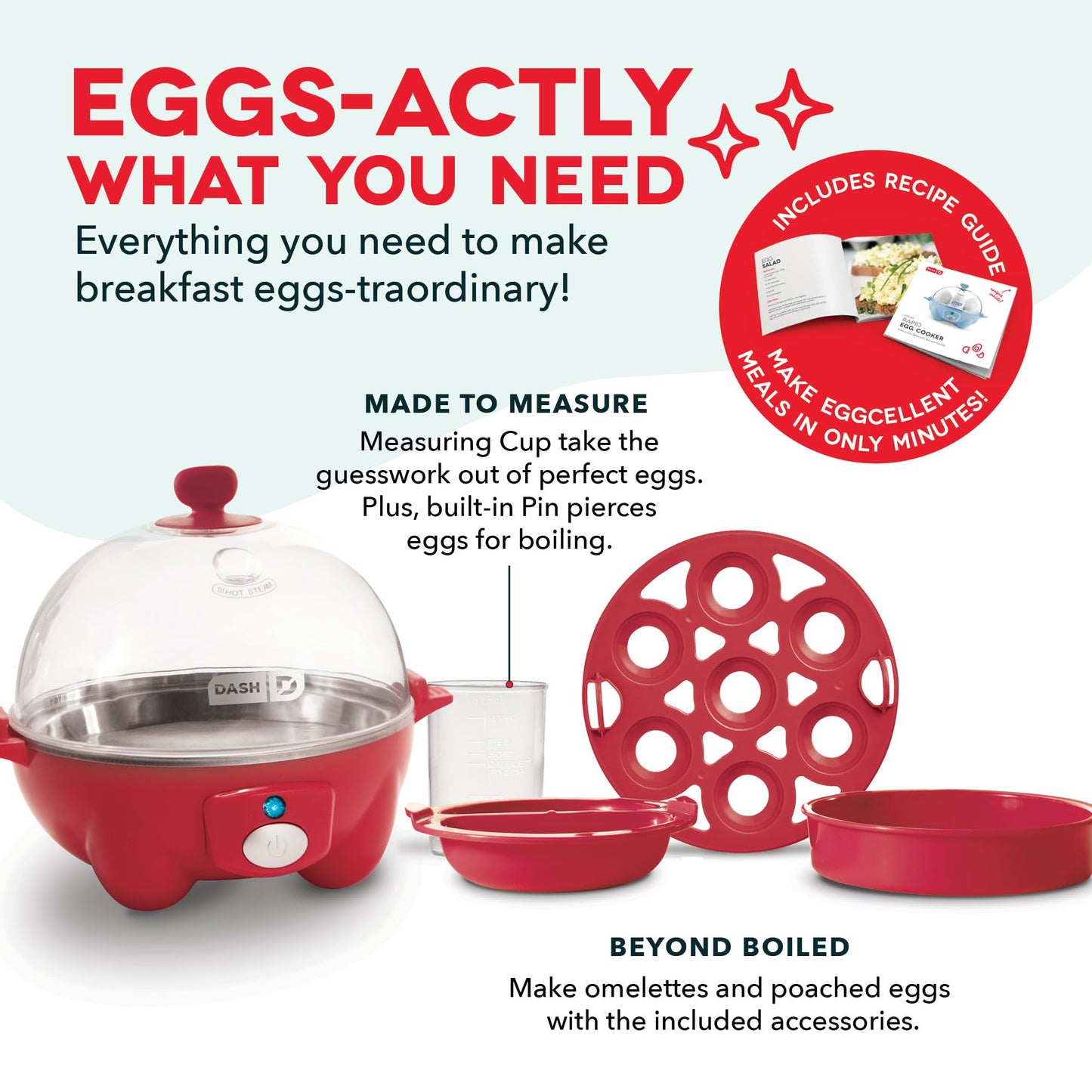 DASH Rapid Egg Cooker: 6 Egg Capacity Electric Egg Cooker for Hard Boiled Eggs, Poached Eggs, Scrambled Eggs, or Omelets with Auto Shut Off Feature - Aqua, 5.5 Inch (DEC005AQ)